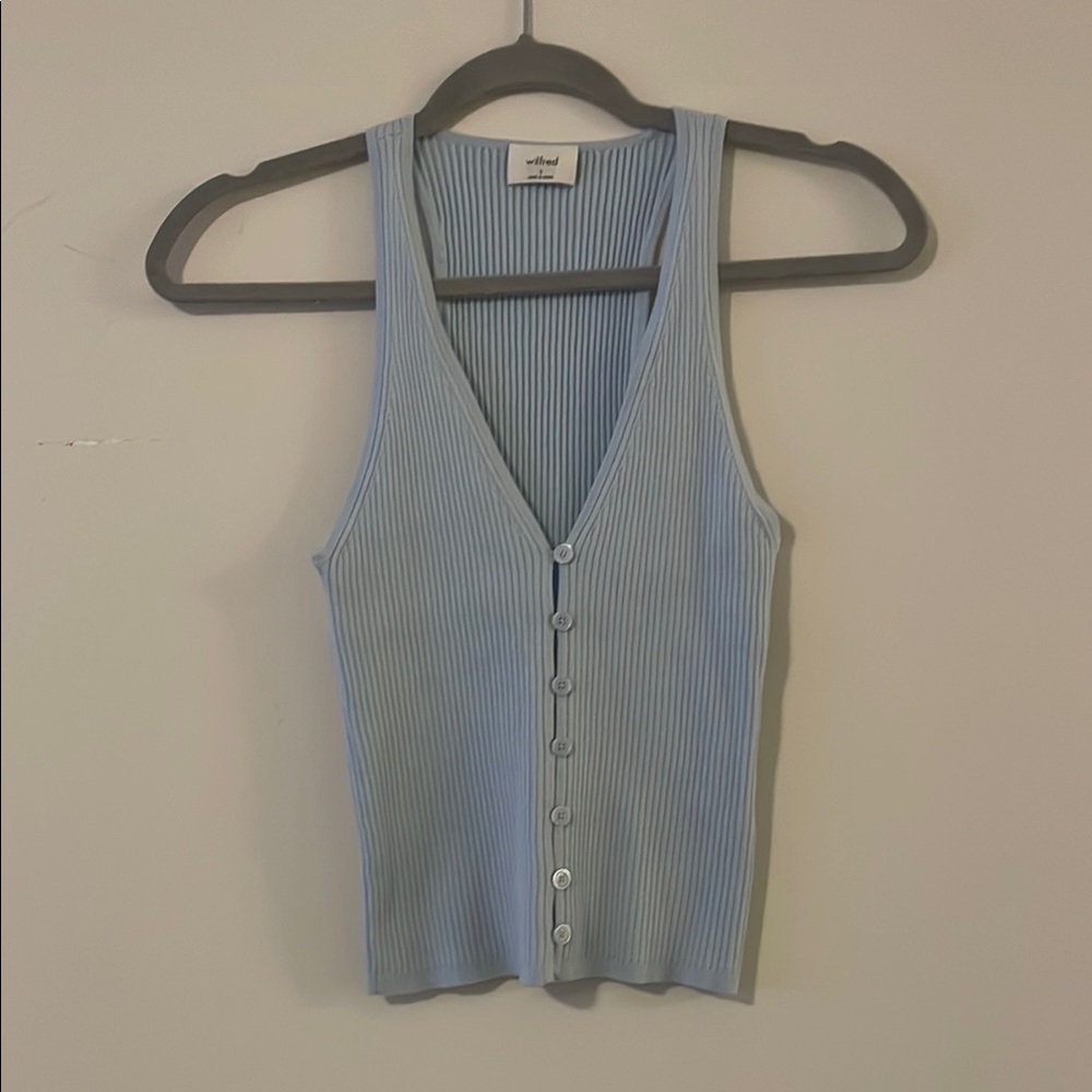 Blue Sleeveless Ribbed Top